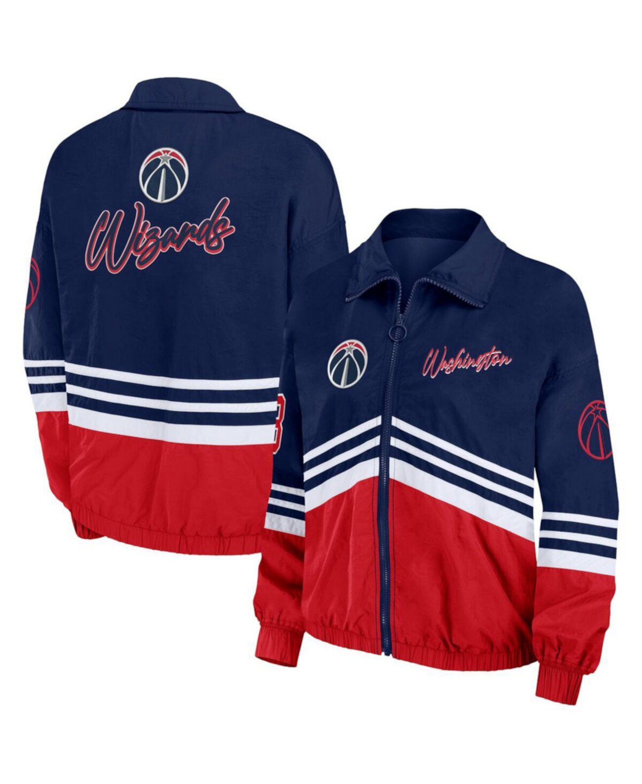 Женская Ветровка WEAR by Erin Andrews Navy Distressed Washington Wizards Vintage-Like Full-Zip WEAR by Erin Andrews