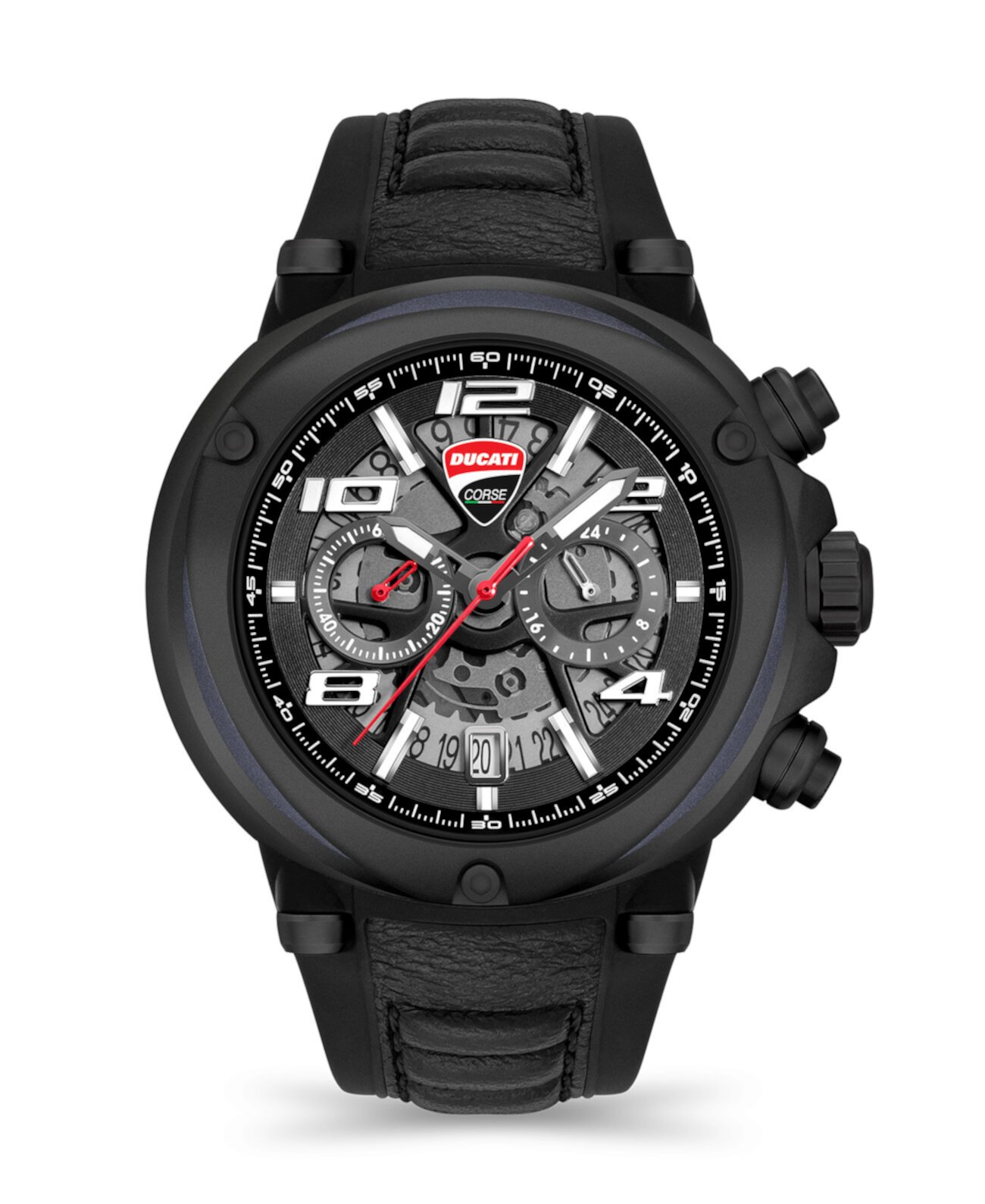 Мужские кварцевые черные силиконовые часы из натуральной кожи 49 мм Ducati Corse