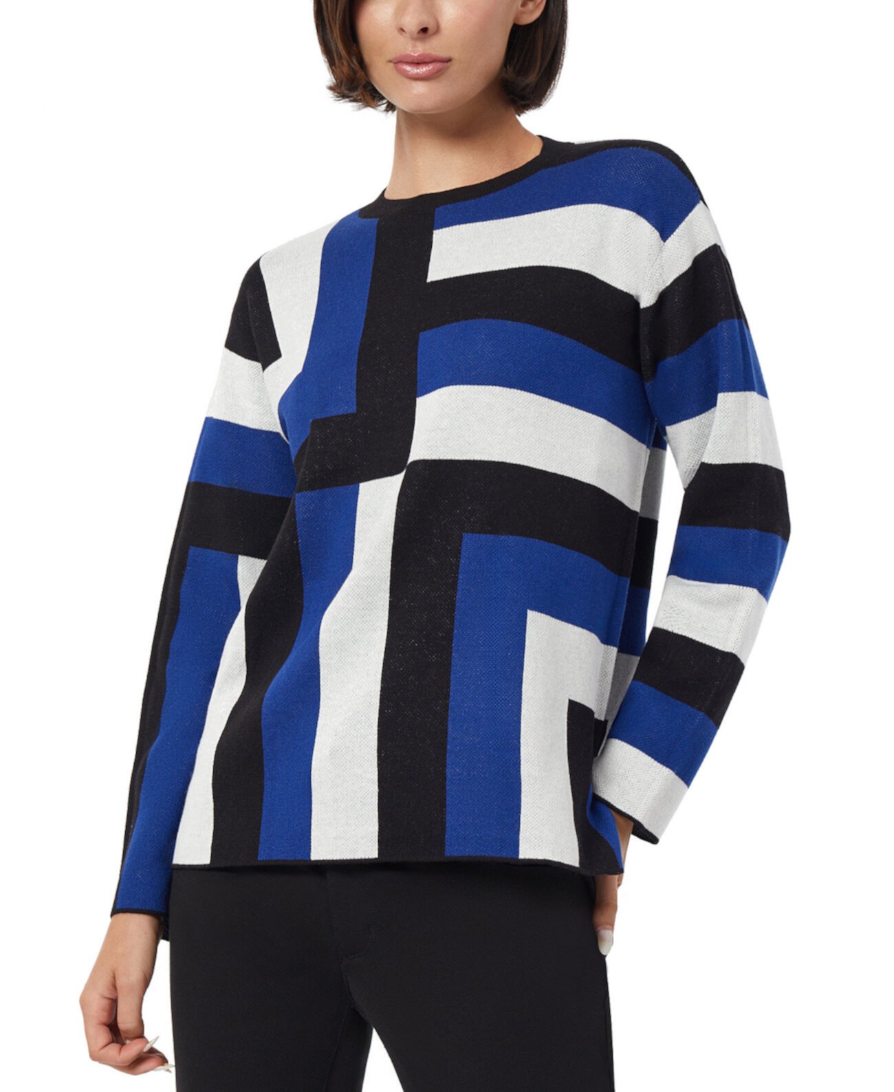 Женский жаккардовый свитер с круглым вырезом с геометрией Jones New York
