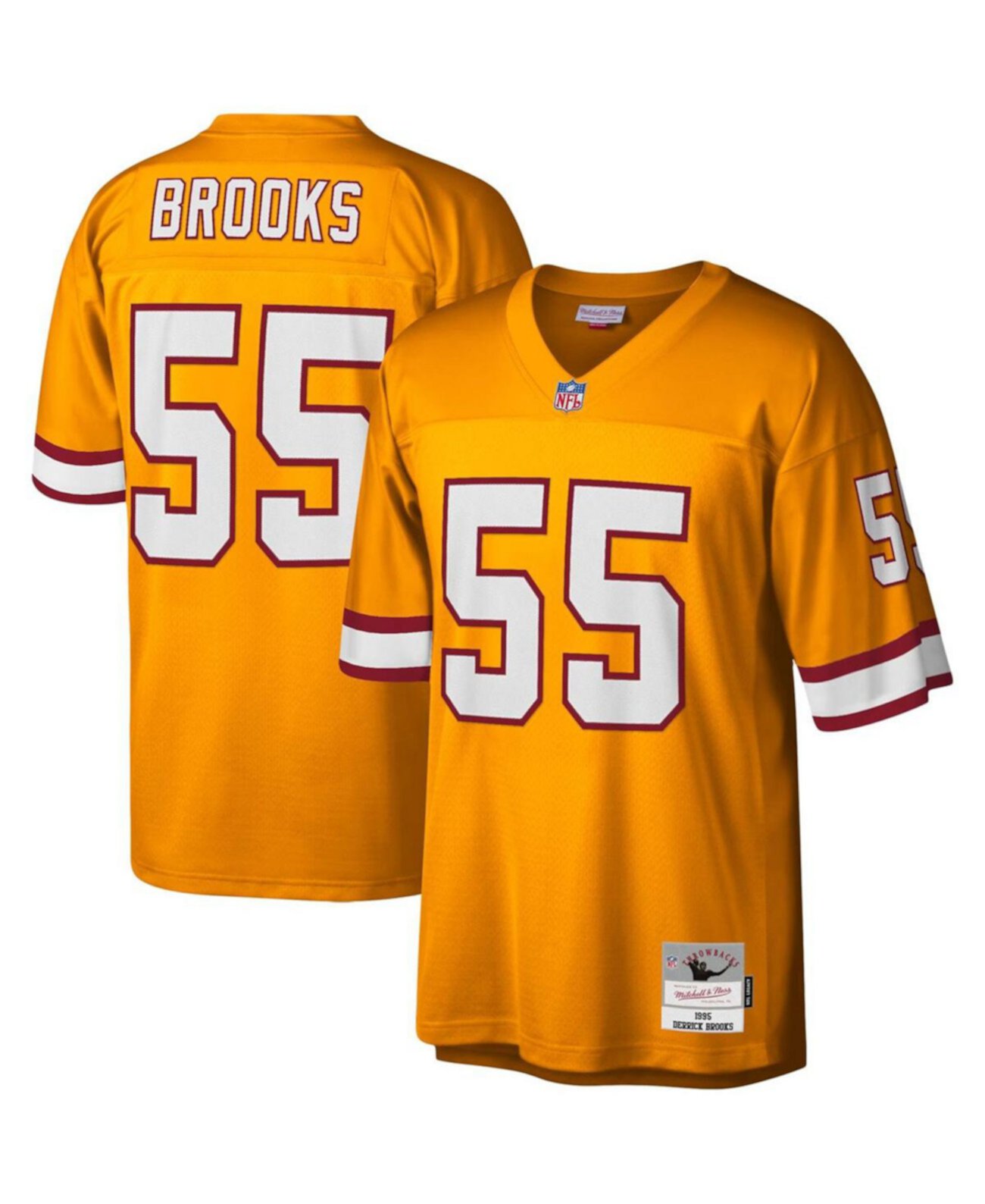 Точное воспроизведение мужского джерси Derrick Brooks 1995 года от Tampa Bay Buccaneers, оранжевое Mitchell & Ness