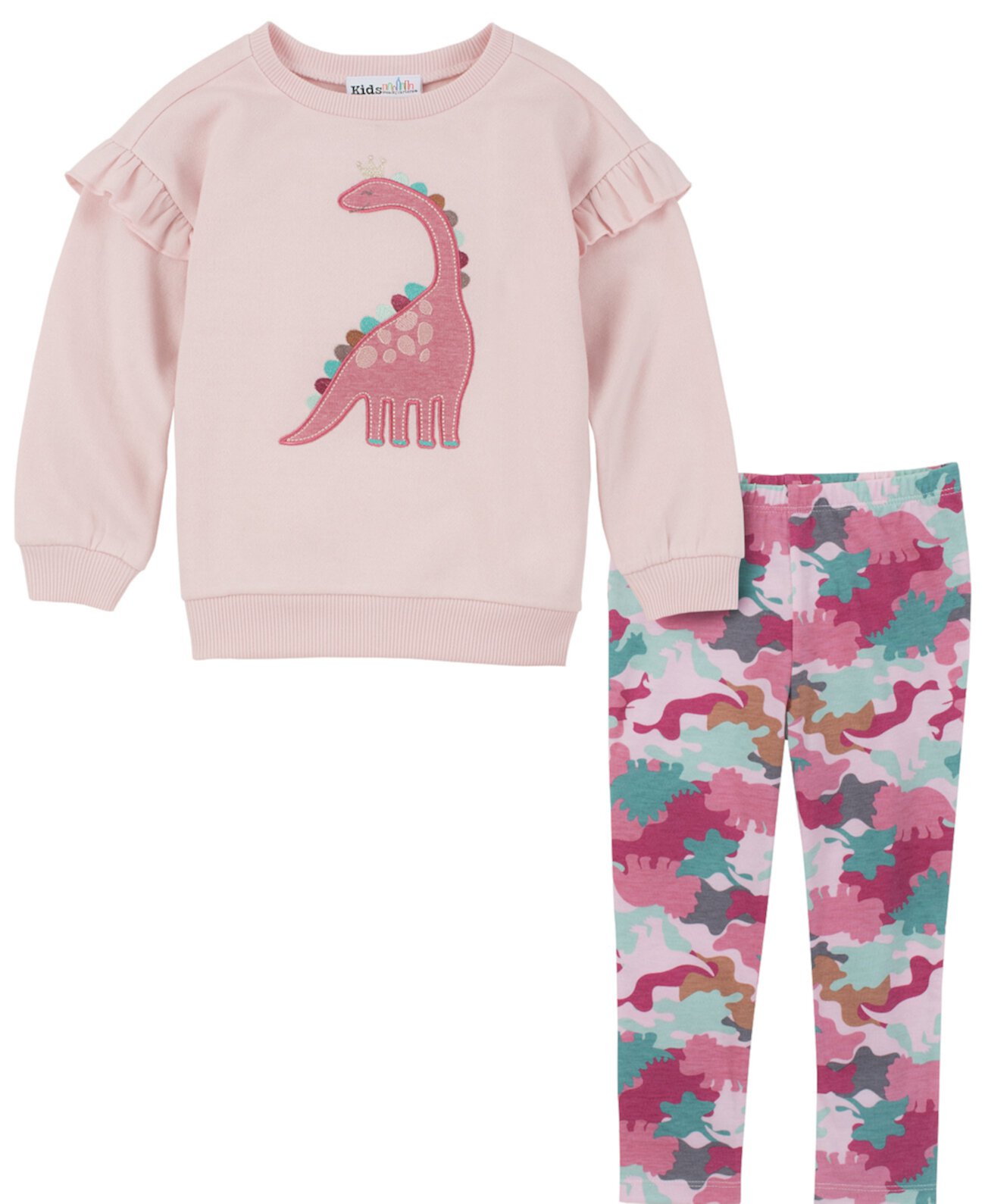 Флисовый пуловер с рюшами для маленьких девочек и леггинсы с камуфляжным принтом в виде динозавра, комплект из 2 предметов Kids Headquarters