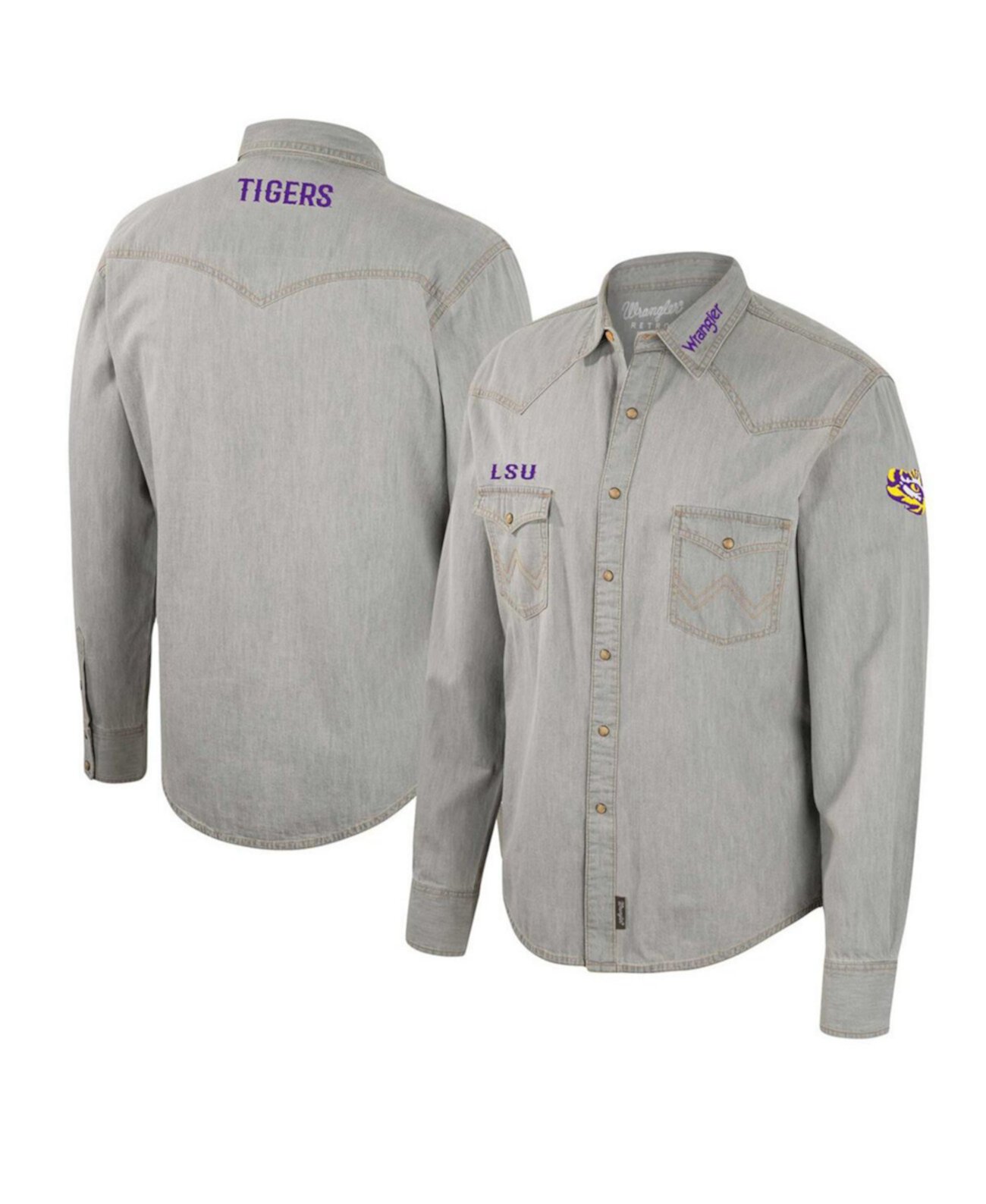 Мужская серая рубашка с длинными рукавами и застежкой в стиле вестерн x Wrangler LSU Tigers в ковбойском стиле Colosseum