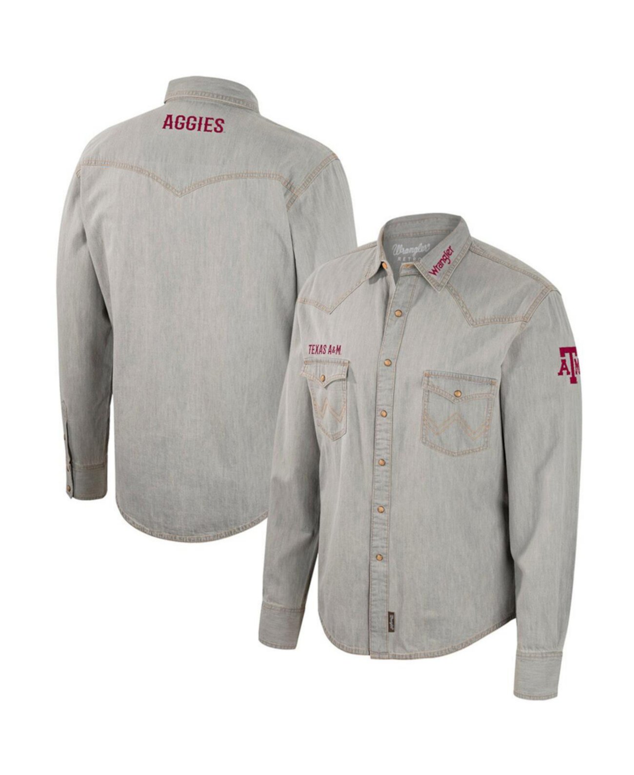 Мужская серая рубашка с длинными рукавами и длинными рукавами в ковбойском стиле x Wrangler Texas A&M Aggies Colosseum