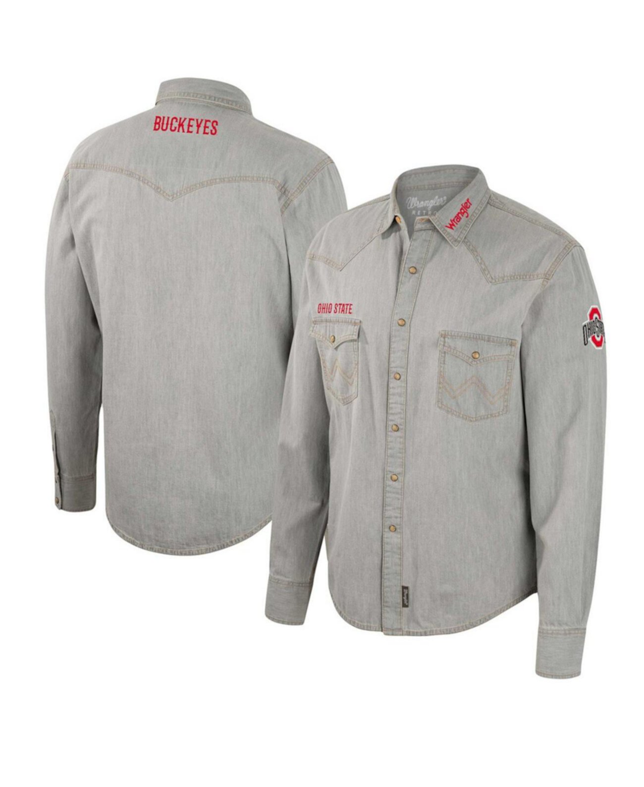 Мужская рубашка в стиле вестерн с длинными рукавами и застежкой на кнопки в ковбойском стиле x Wrangler Grey Ohio State Buckeyes Colosseum