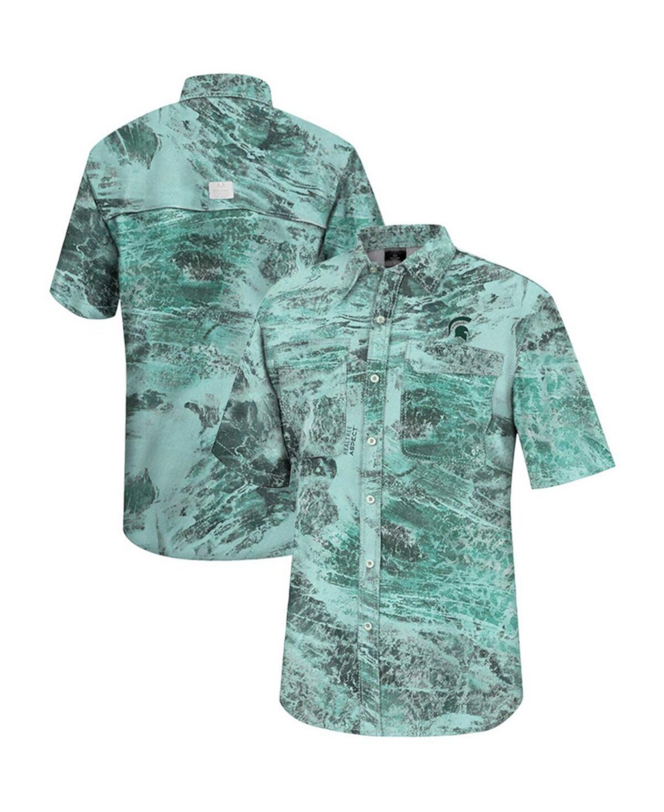 Мужская зеленая рубашка для рыбалки на всех пуговицах Michigan State Spartans Real Tree Aspect Charter Colosseum