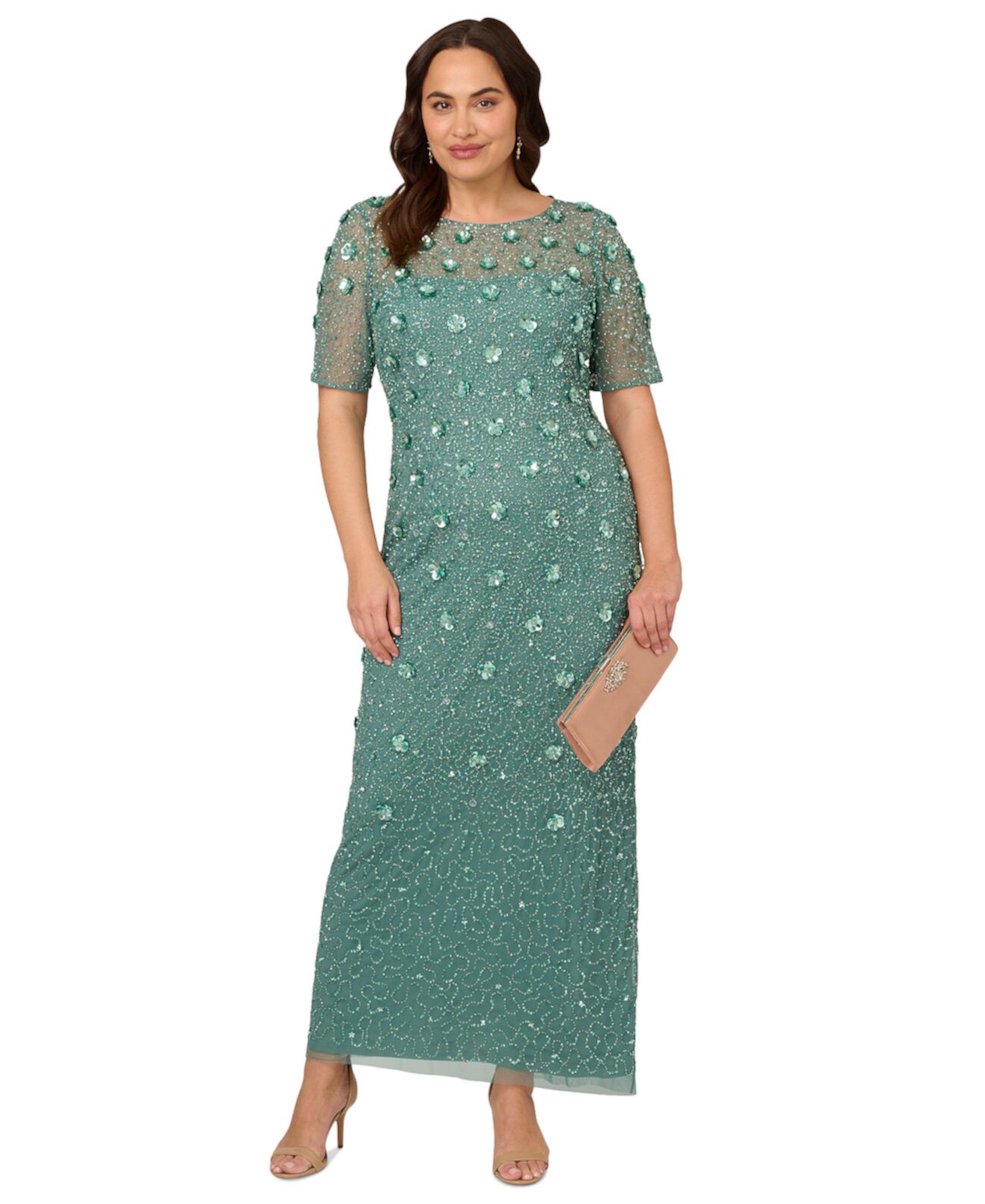 Женское Вечернее Платье Большого Размера с Цветочной Вышивкой Adrianna Papell Adrianna Papell