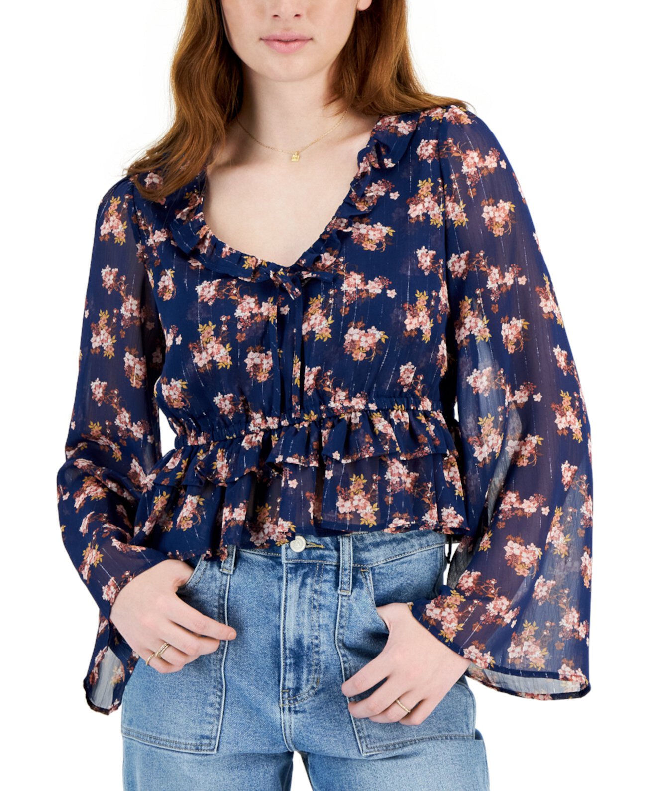 Детская Блузка Self Esteem Floral-Print Ruffled Bell-Sleeve Top Self Esteem