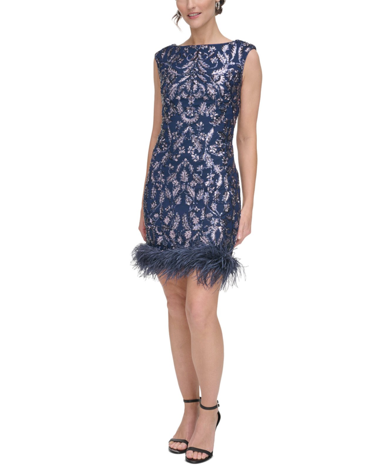 Женское платье-футляр с отделкой перьями и пайетками Eliza J