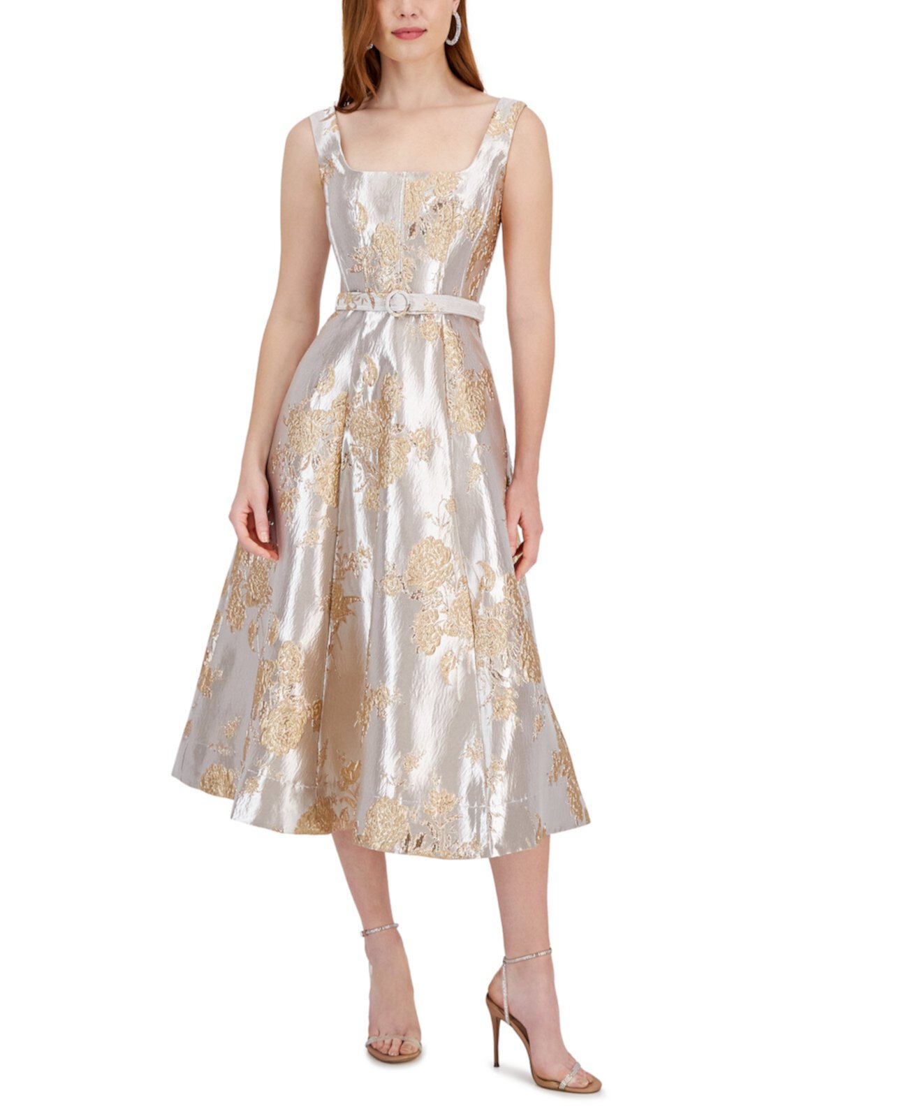 Женское жаккардовое платье миди металлик с овальным вырезом Taylor