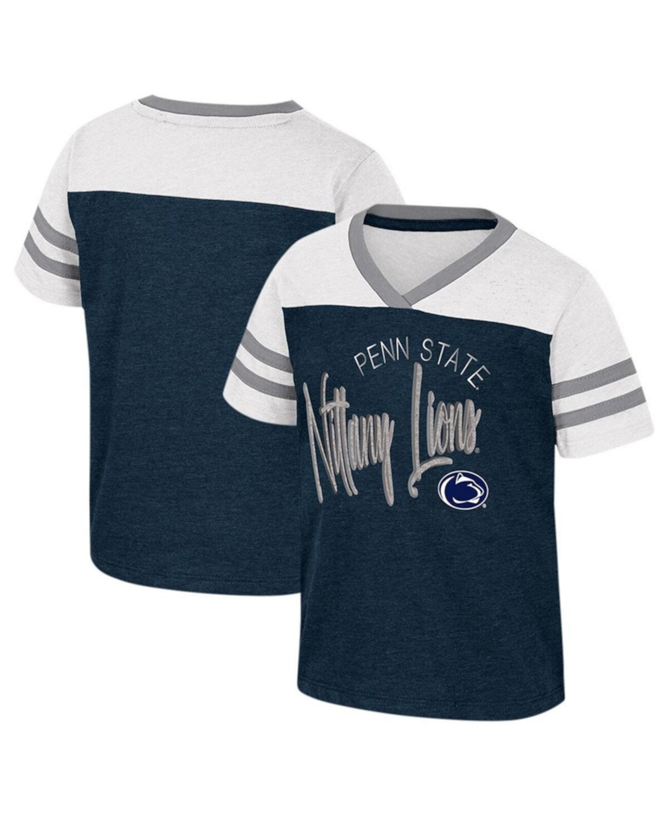 Футболка Colosseum Для девочек Navy Distressed Penn State Nittany Lions Summer Foil V-Neck T-shirt Colosseum