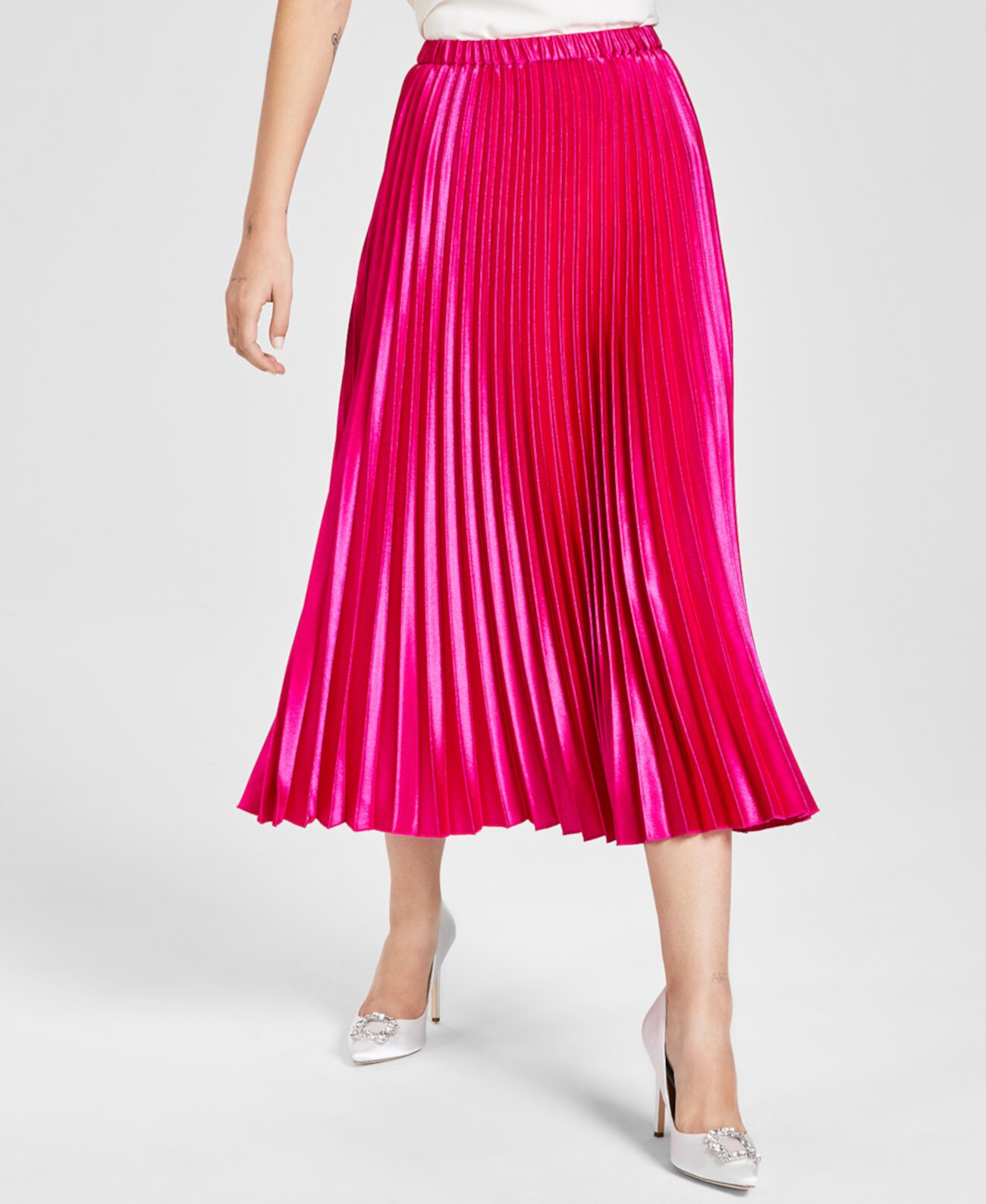 Женская плиссированная юбка-миди из атласного крепа Anne Klein