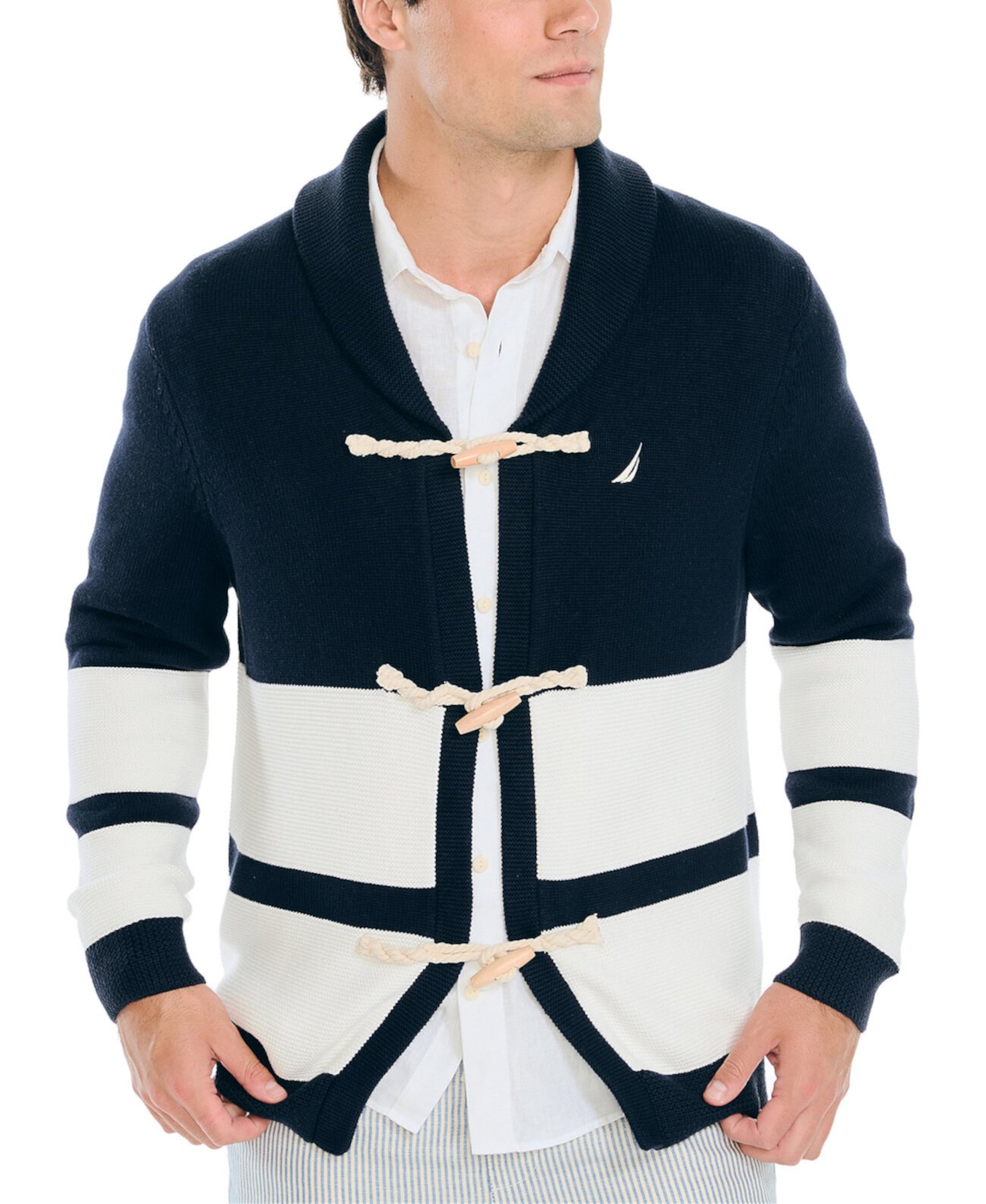 Мужской свитер-кардиган с шалевым воротником и застежкой на застежку Heritage Nautica