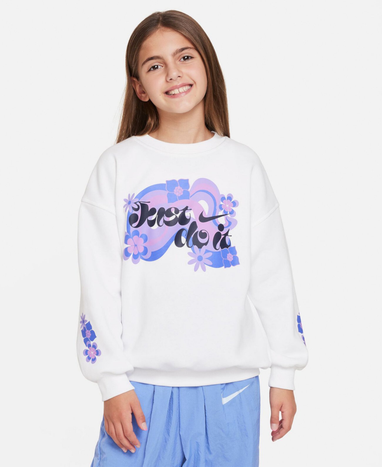 Спортивная одежда для больших девочек - большой флисовый свитшот с круглым вырезом для клуба Nike