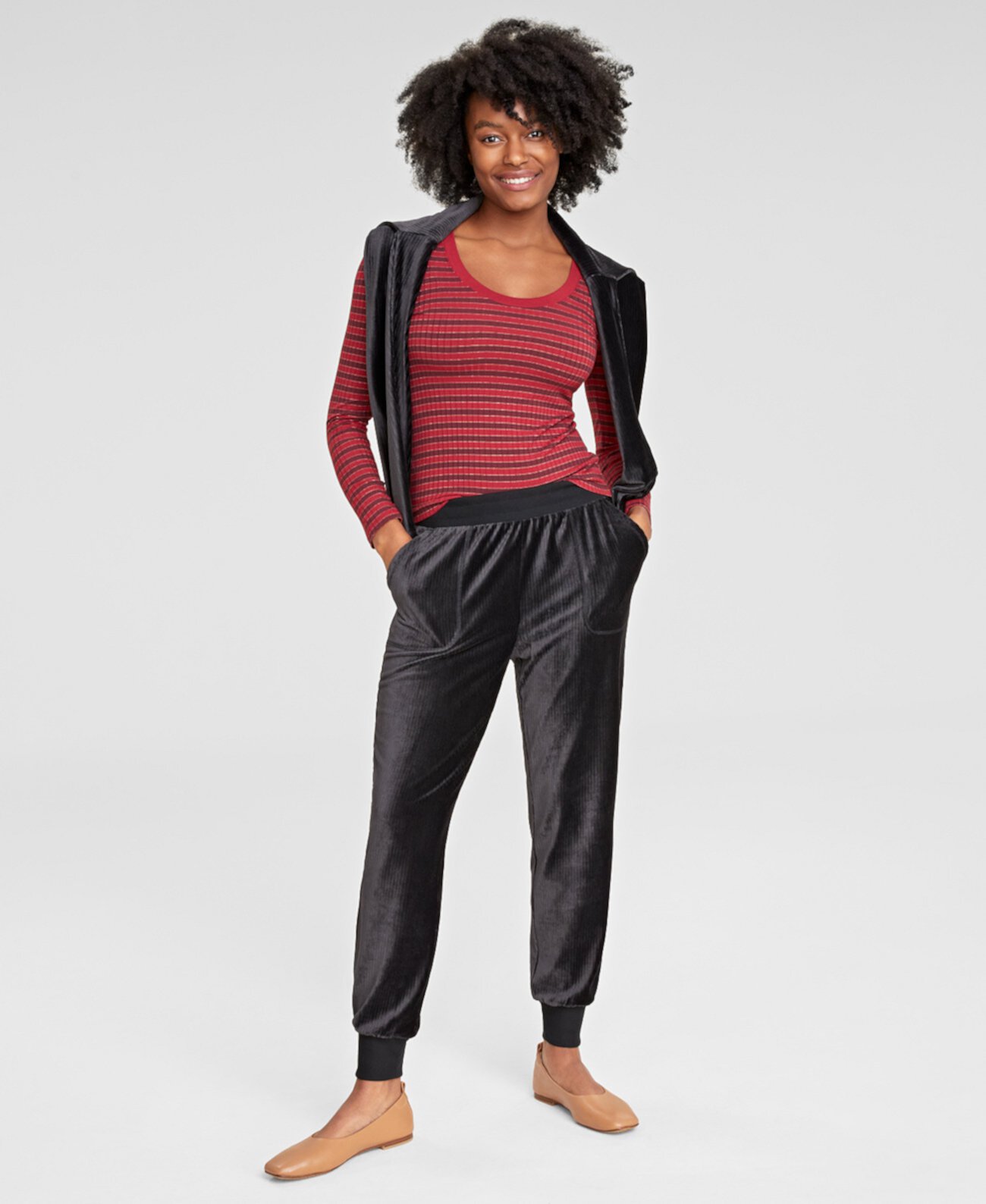 Женские велюровые брюки-джоггеры в рубчик, созданные для Macy's On 34th