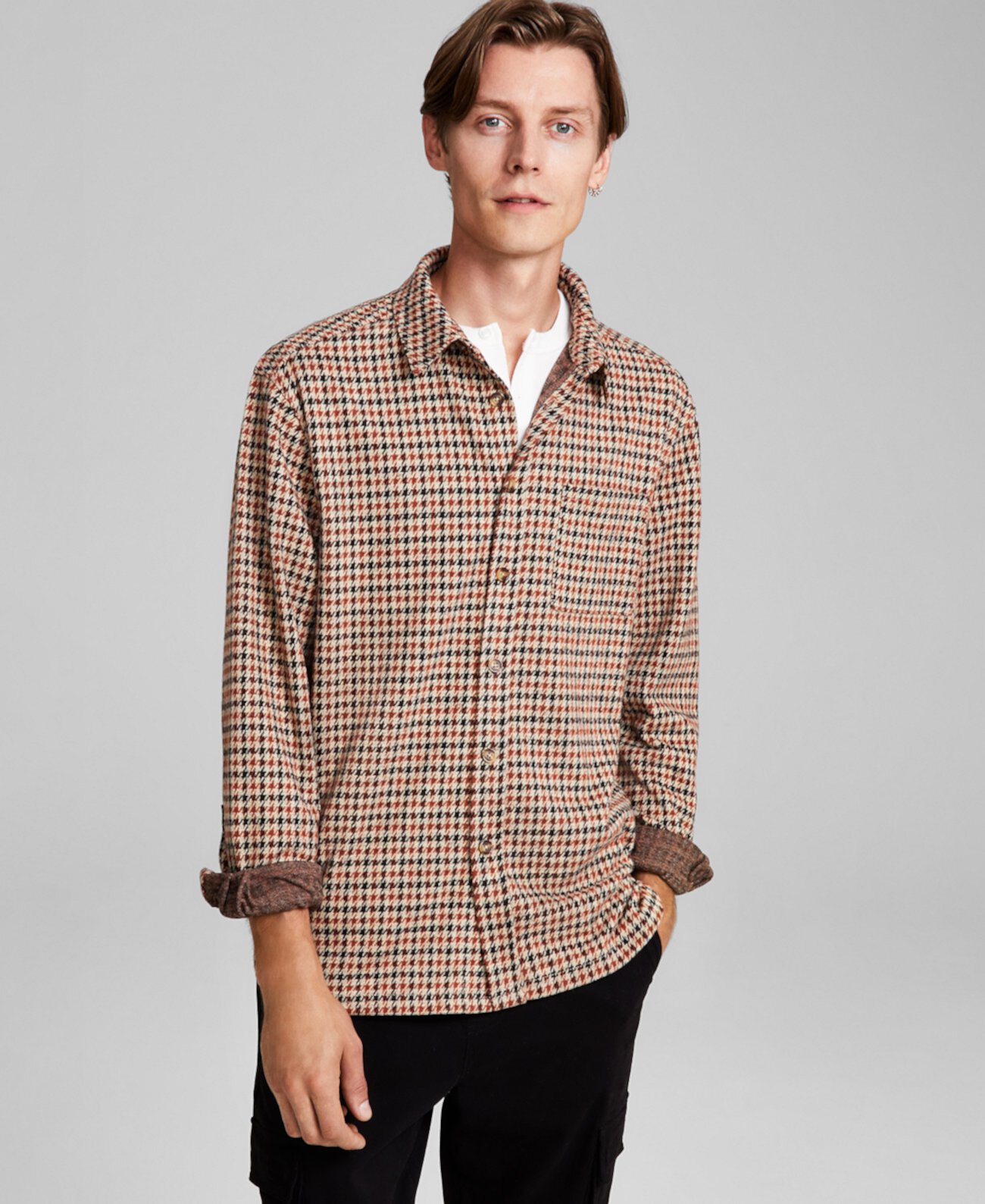 Мужская рубашка обычного кроя на пуговицах с узором «гусиные лапки», созданная для Macy's And Now This