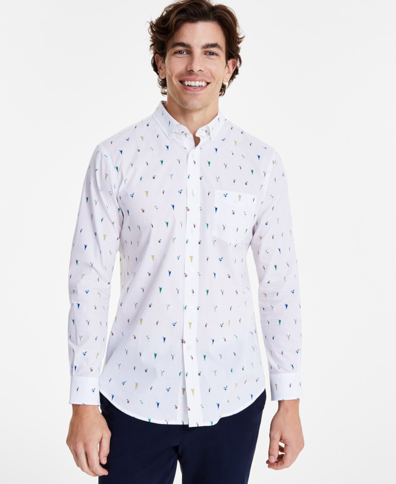 Мужская рубашка из эластичного поплина на пуговицах Drink Up обычного кроя, созданная для Macy's Club Room