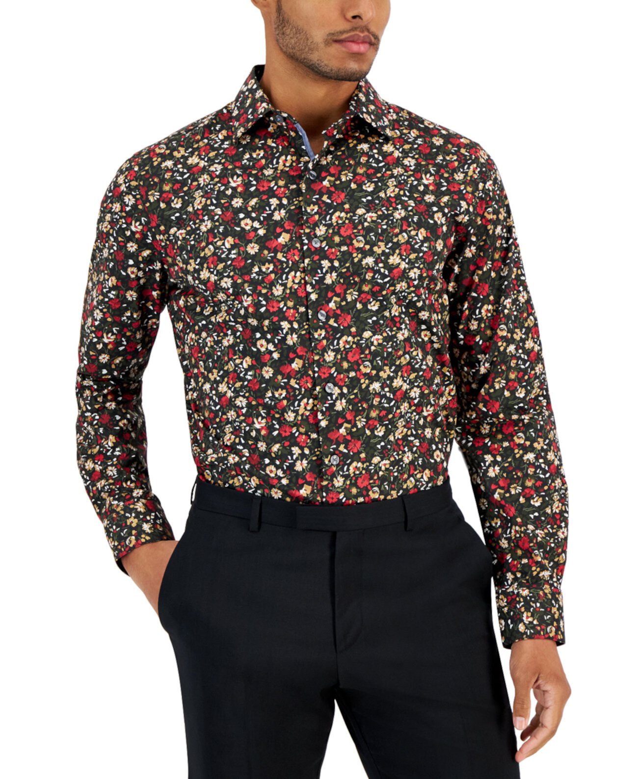 Мужская классическая рубашка узкого кроя с цветочным принтом, созданная для Macy's Bar III