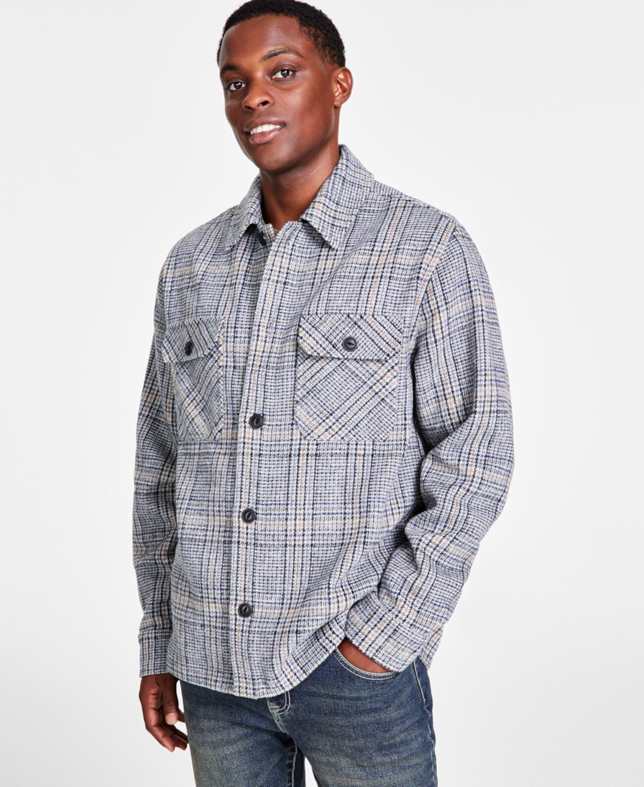 Мужская куртка-рубашка на пуговицах в клетку, созданная для Macy's And Now This