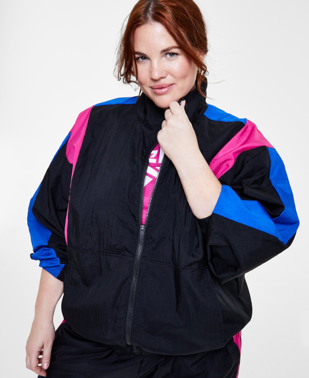 Куртка больших размеров с длинными рукавами и молнией спереди с цветными блоками Reebok