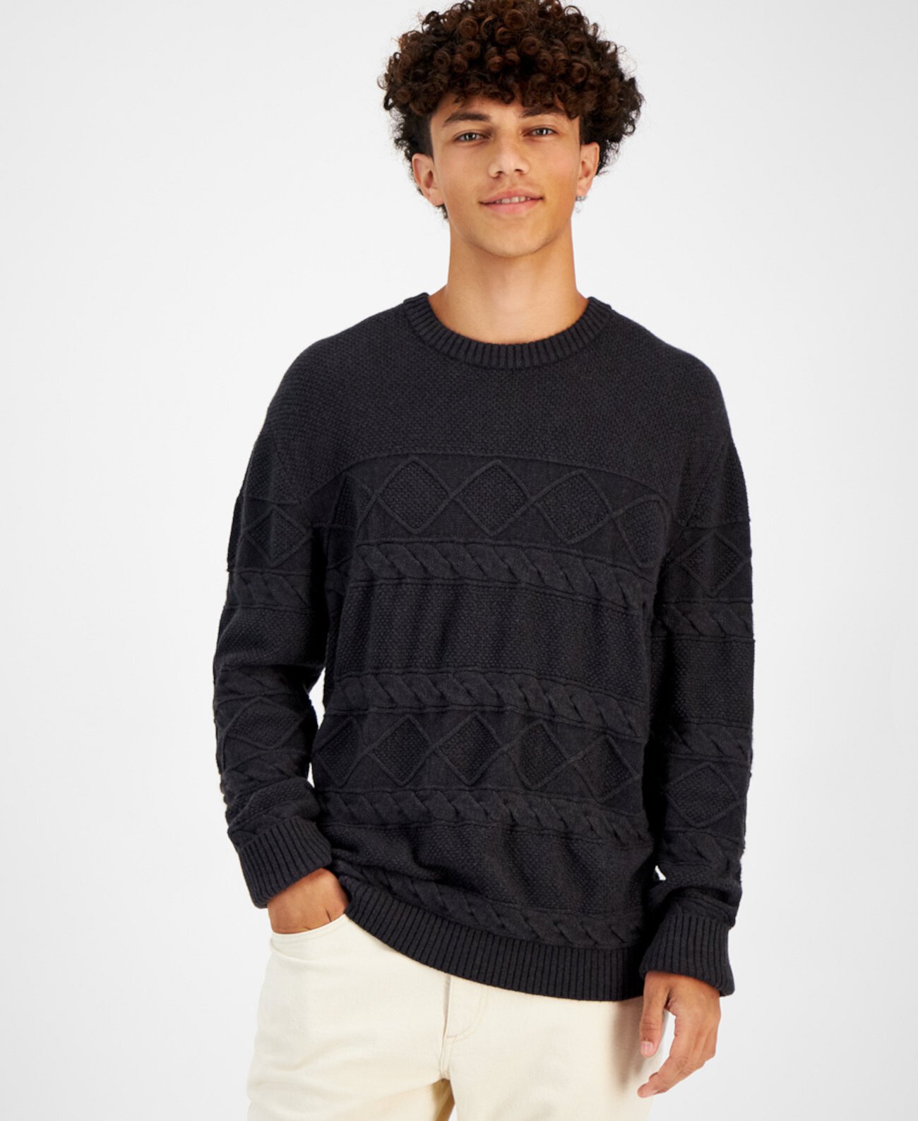 Мужской свитер косой вязки с круглым вырезом, созданный для Macy's Sun & Stone