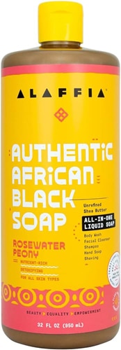 Аутентичное африканское черное мыло «Все в одном» — «Розовый пион», 32 жидких унции Alaffia