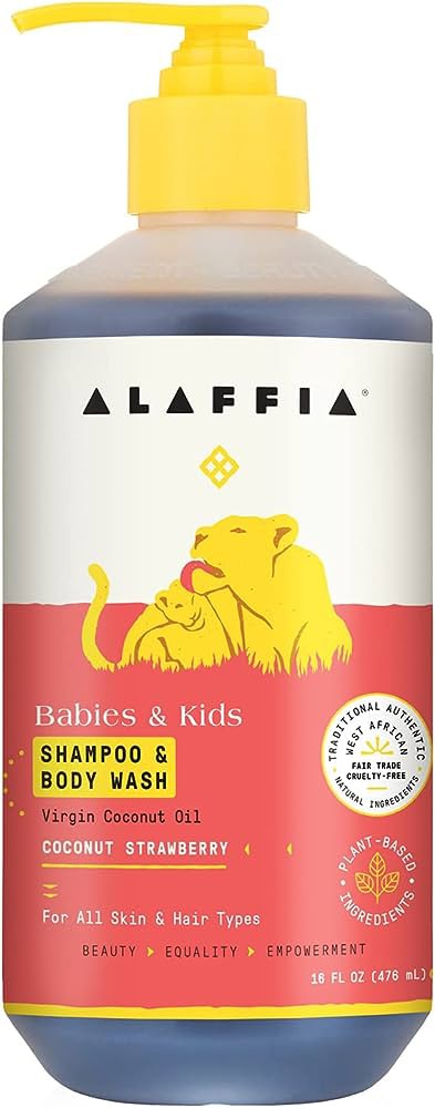 Шампунь и гель для душа для младенцев и детей — кокос-клубника — 16 жидких унций Alaffia