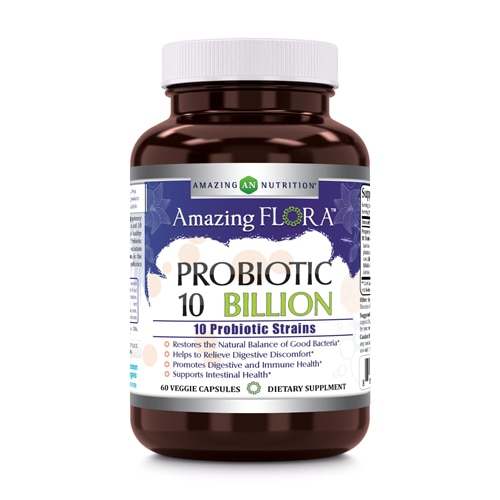 Amazing Flora Probiotic 10 Strains -- 10 billion - 60 Veggie Capsules (Капсулы на растительной основе) Amazing Nutrition