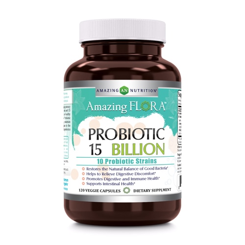 Amazing Flora Probiotic 10 Strains -- 15 billion - 120 Veggie Capsules (Капсулы на растительной основе) Amazing Nutrition