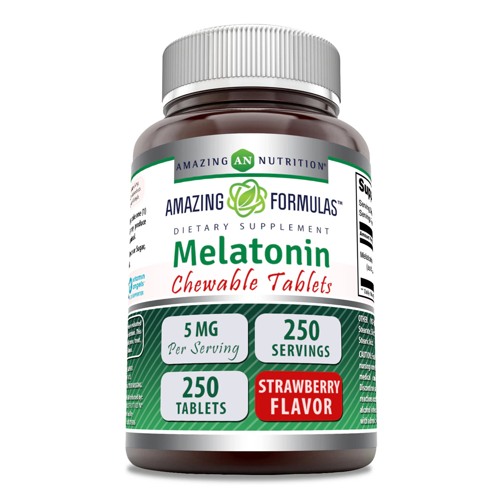 Melatonin Chewable Tablets (Жевательные таблетки) Strawberry -- 5 mg - 250 Tablets Amazing Nutrition