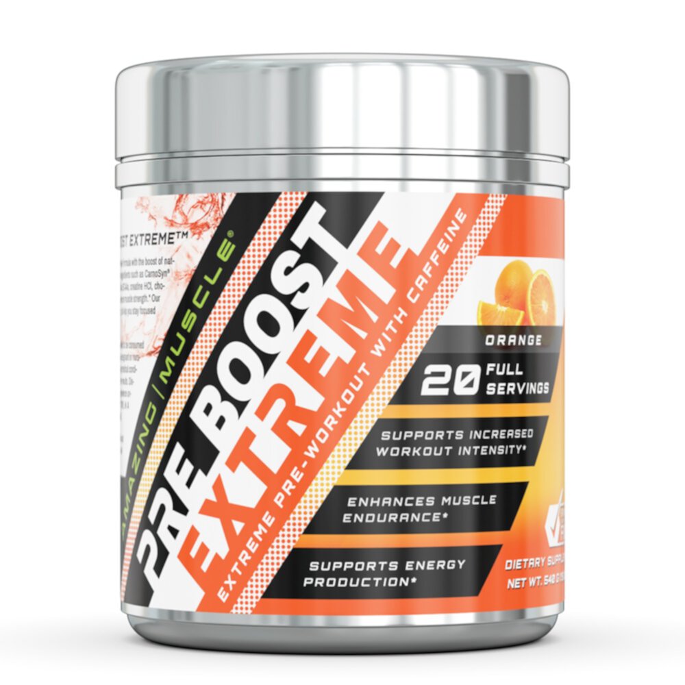 Pre Boost Extreme — предтренировочный комплекс с кофеином, апельсин, 20 порций Amazing Muscle