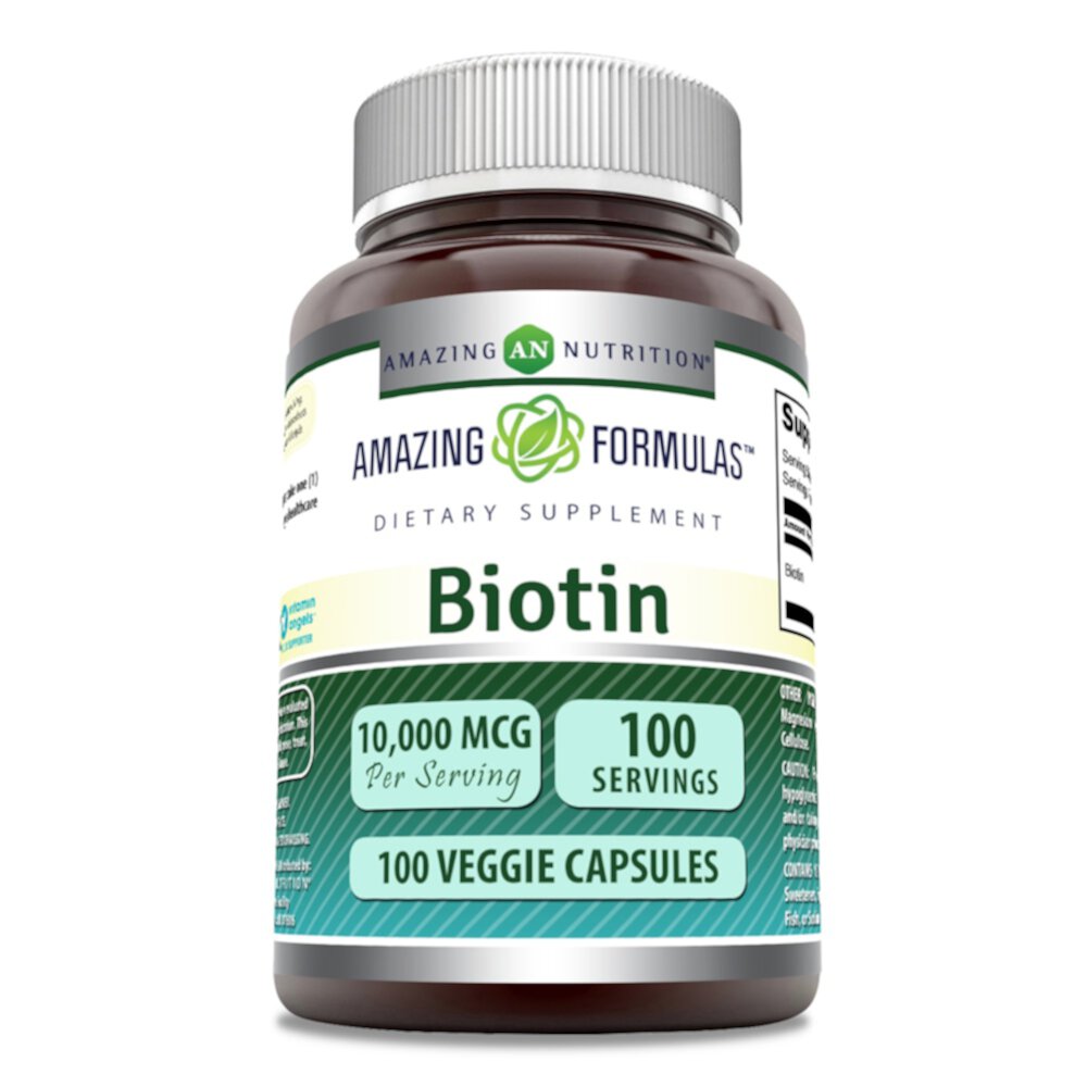 Amazing Formulas Biotin -- 10000 mcg - 100 Veggie Capsules (Капсулы на растительной основе) Amazing Nutrition