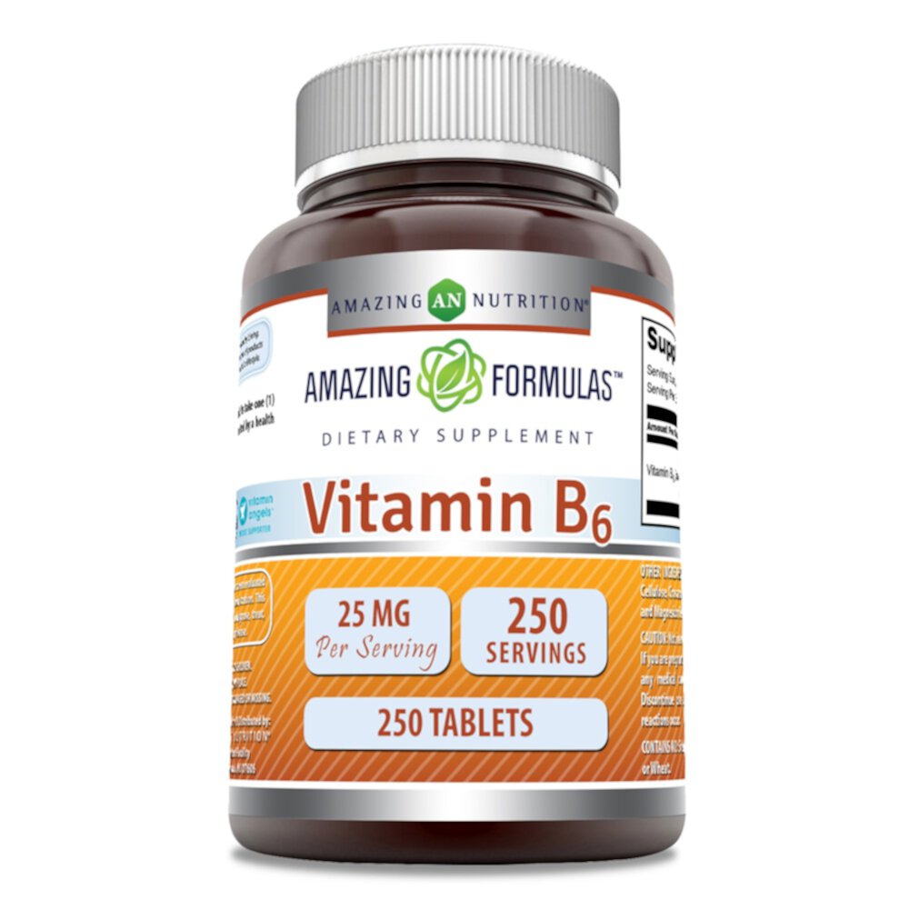 Amazing Formulas Vitamin B6 -- 25 mg - 250 Tablets (Таблетки) Amazing Nutrition