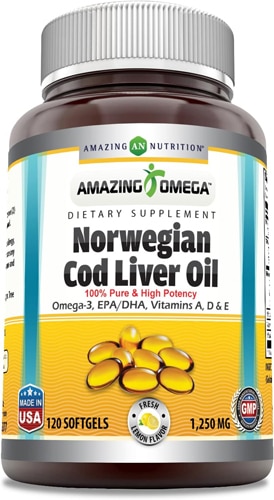 Amazing Omega Norwegian Cod Liver Oil Fresh Lemon -- 1250 mg - 120 Softgels (Мягкие капсулы) Amazing Nutrition