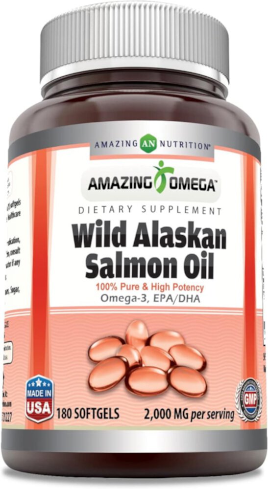 Омега-3 из дикого аляскинского лосося - 2000 мг - 180 мягких капсул - Amazing Nutrition Amazing Nutrition