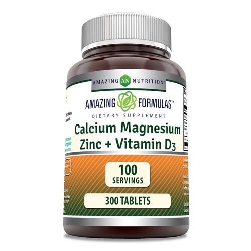 Кальций, магний, цинк + витамин D3, 300 таблеток Amazing Nutrition