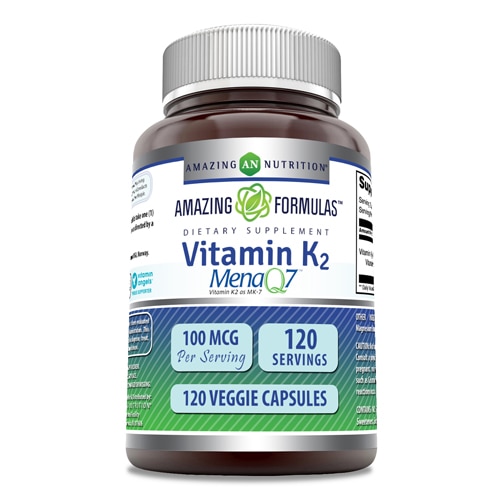 Витамин K2 MenaQ7 - 100 мкг - 120 растительных капсул - Amazing Nutrition Amazing Nutrition