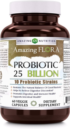 Amazing Omega Amazing Flora Probiotic 10 Strains -- 25 billion - 60 Veggie Capsules (Капсулы на растительной основе) Amazing Nutrition