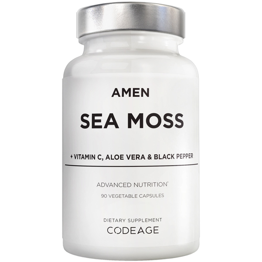 Морской мох — пузырчатка, лопух, витамин С, алоэ вера, черный перец, морские водоросли, суперпродукт, 90 растительных капсул Amen