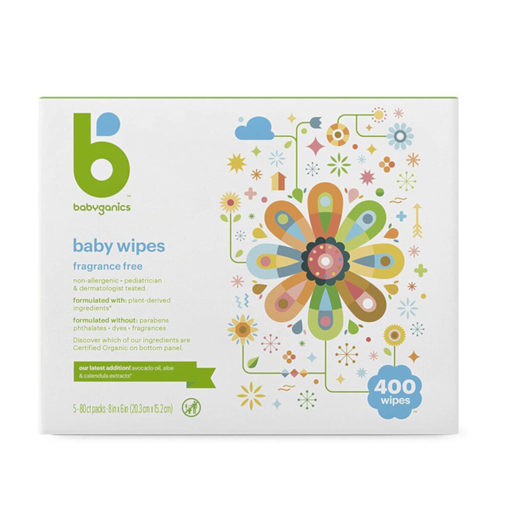 Детские салфетки без запаха, 5 упаковок — 400 салфеток Babyganics