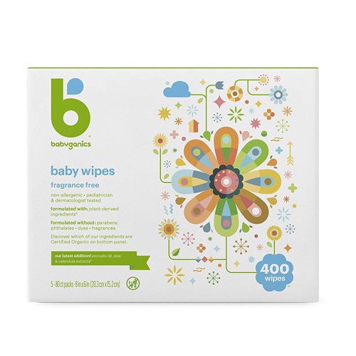 Детские салфетки без запаха, 5 упаковок — 400 салфеток Babyganics