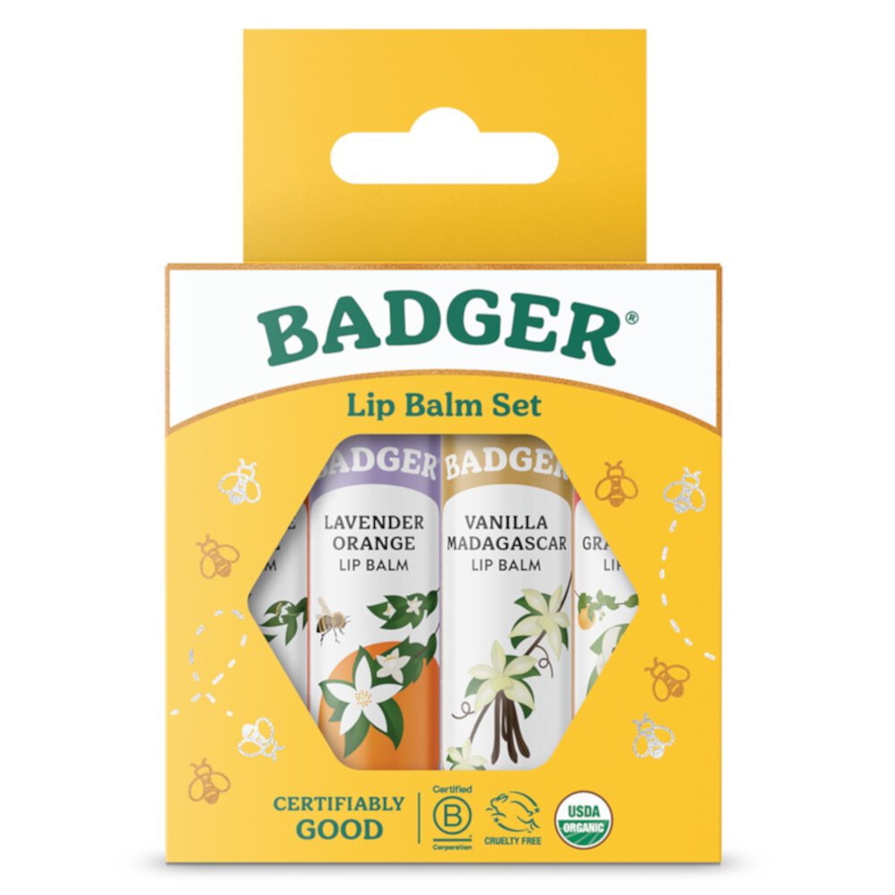 Органический бальзам для губ, 4 упаковки, желтый — 4 бальзама для губ Badger Basket