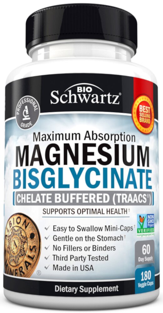 Магний Бисглицинат с Максимальным Усвоением - 180 растительных капсул - BioSchwartz BioSchwartz