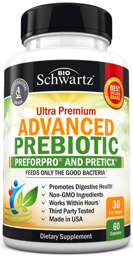 Премиум пребиотик 60 капсул с PreforPro® и PreticX® для здоровья пищеварения BioSchwartz