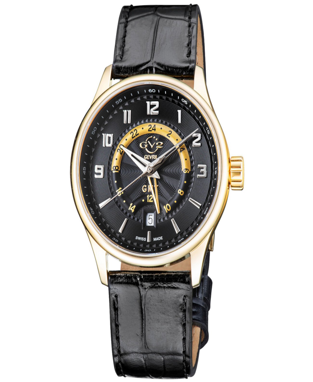 Мужские часы Giromondo швейцарские кварцевые с черным ремешком из натуральной кожи, 42 мм Gevril