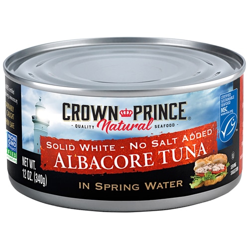 Non-GMO Albacore Tuna in Water No Salt Added in Spring Water -- 12 oz Crown Prince