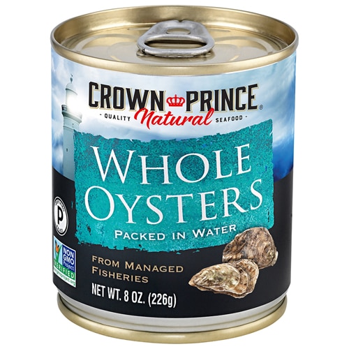 Non-GMO Whole Oysters Packed in Water -- 8 oz Crown Prince