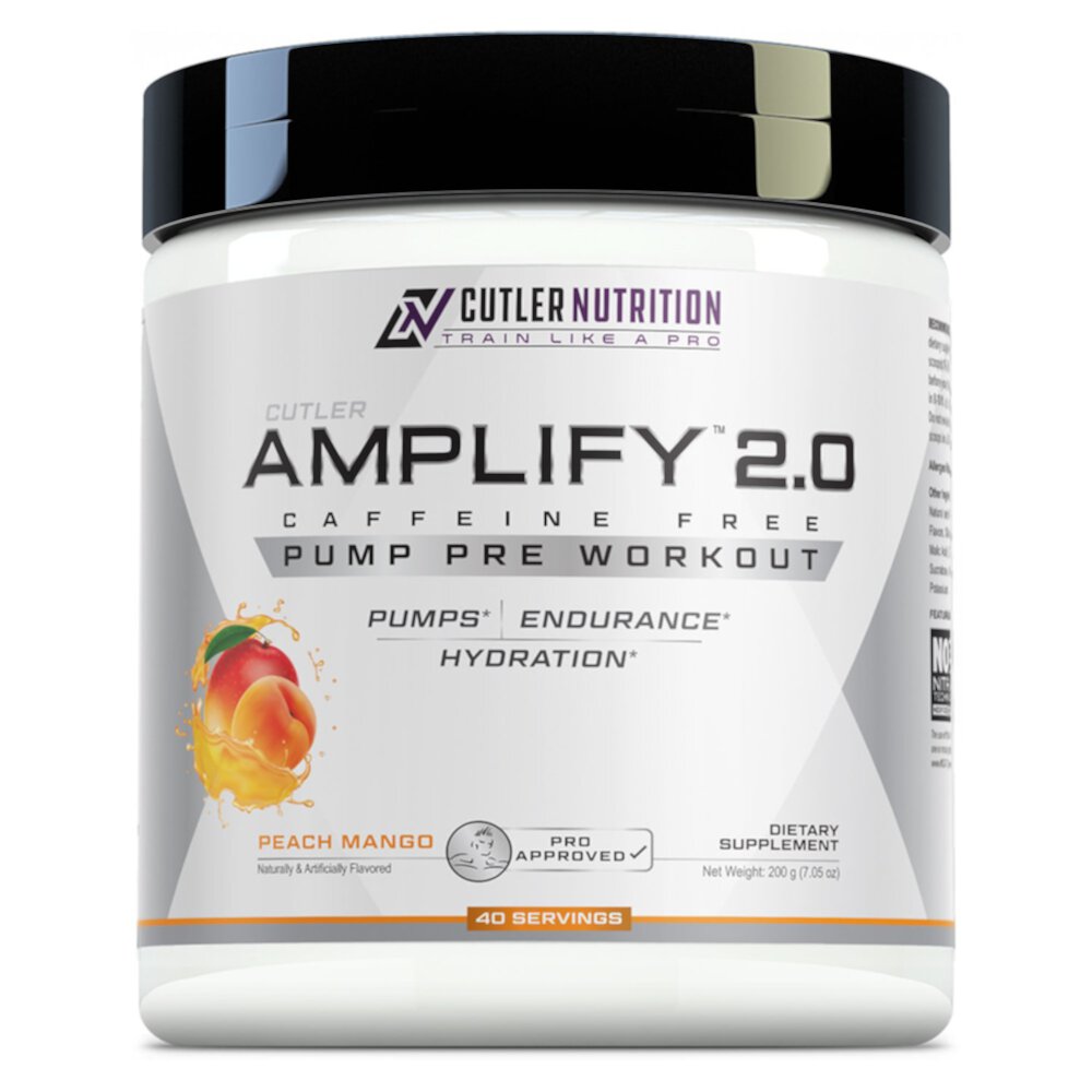 Amplify 2.0 — Насос без стимулятора перед тренировкой — 40 порций персик-манго — 7,05 унции Cutler Nutrition