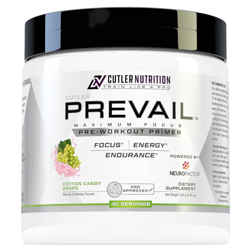 Смесь Prevail Prevail Primer Energy & Focus — 40 порций, сахарная вата, виноград, 8,46 унции Cutler Nutrition