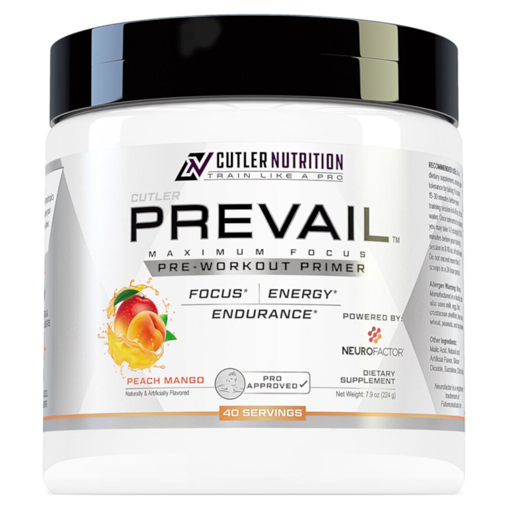 Prevail Pre Workout Primer Energy & Focus Blend - 40 Servings (Порции) Peach Mango -- 7.9 oz (Унции) Cutler Nutrition