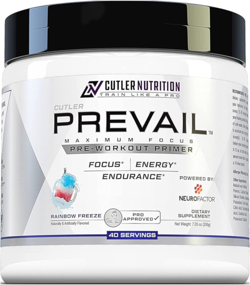 Prevail Pre Workout Primer Energy & Focus Blend - 40 Servings (Порции) Rainbow Freeze -- 8.05 oz (Унции) Cutler Nutrition